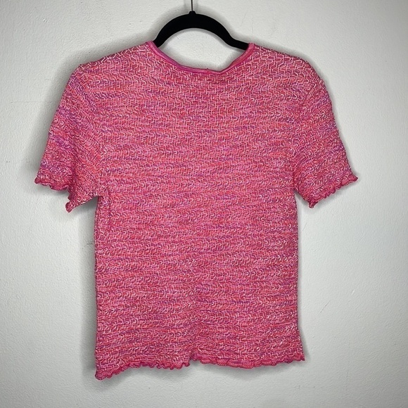 M by Missoni | Women’s Pink Lettuce Hem Short Sleeve Top Size 14 - Picture 5 of 6